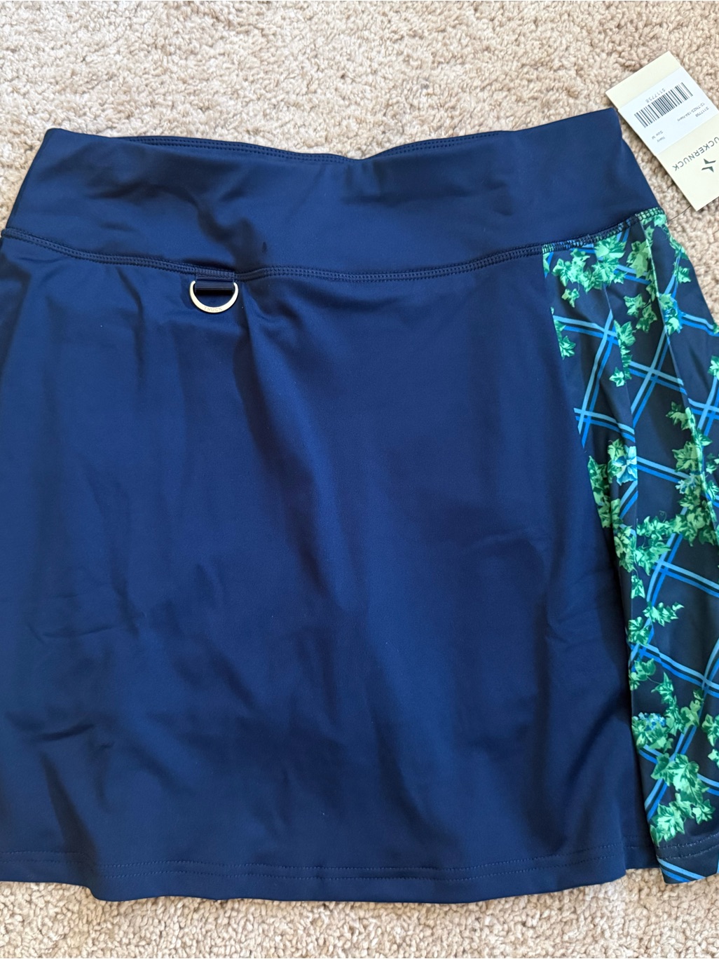 Tuckernuck Navy Athletic Skort With Green Floral Side Panel